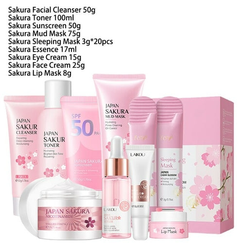 9pcs Facial Products Kit Sakura Skin Care Set Facial Cleanser Face