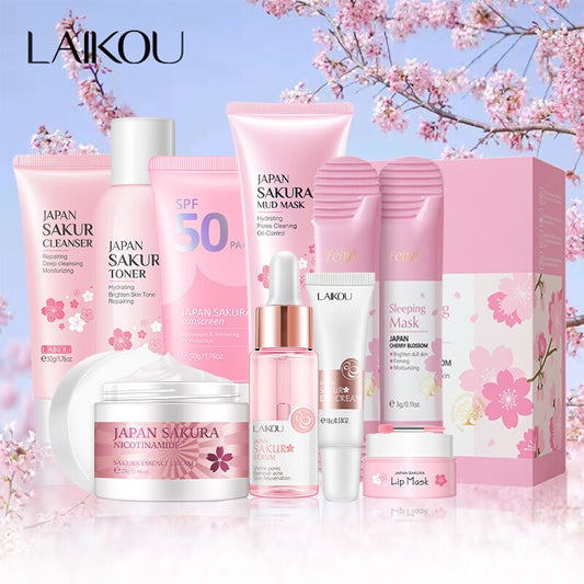 9pcs Facial Products Kit Sakura Skin Care Set Facial Cleanser Face