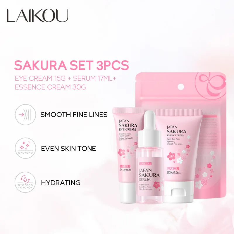 3pcs/set LAIKOU Vitamin C 24K Golden Sakura Skin Care Sets Face Cream