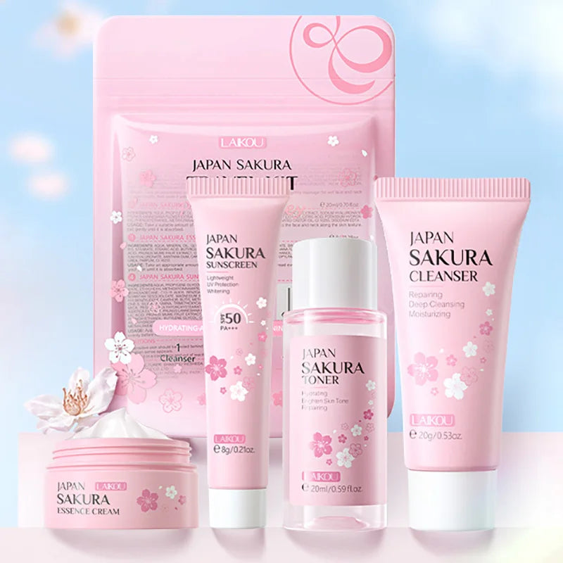 LAIKOU Sakura Skin Care Sets Facial Cleanser Face Cream Serum Toner