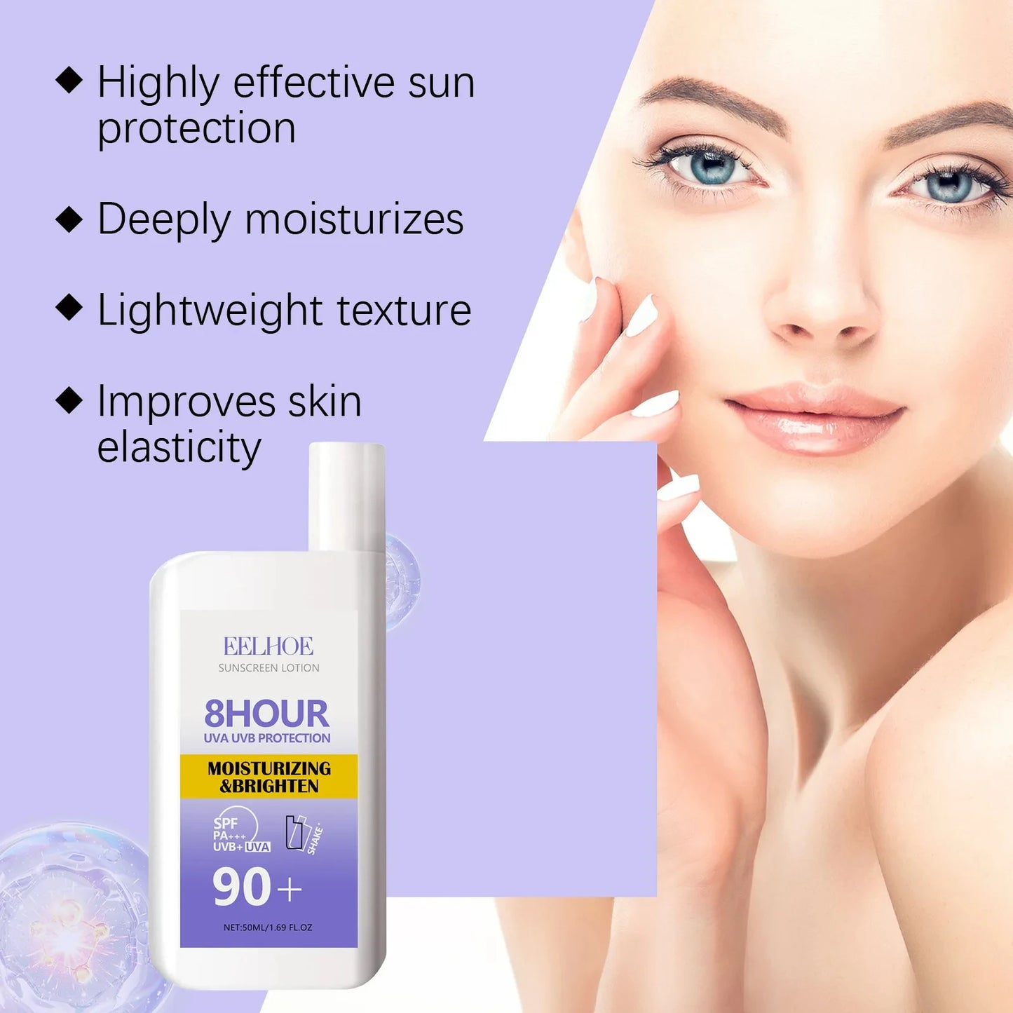 EELHOE Sunscreen Lotion SPF 90+ Waterproof Oil Control Hyaluronic Acid