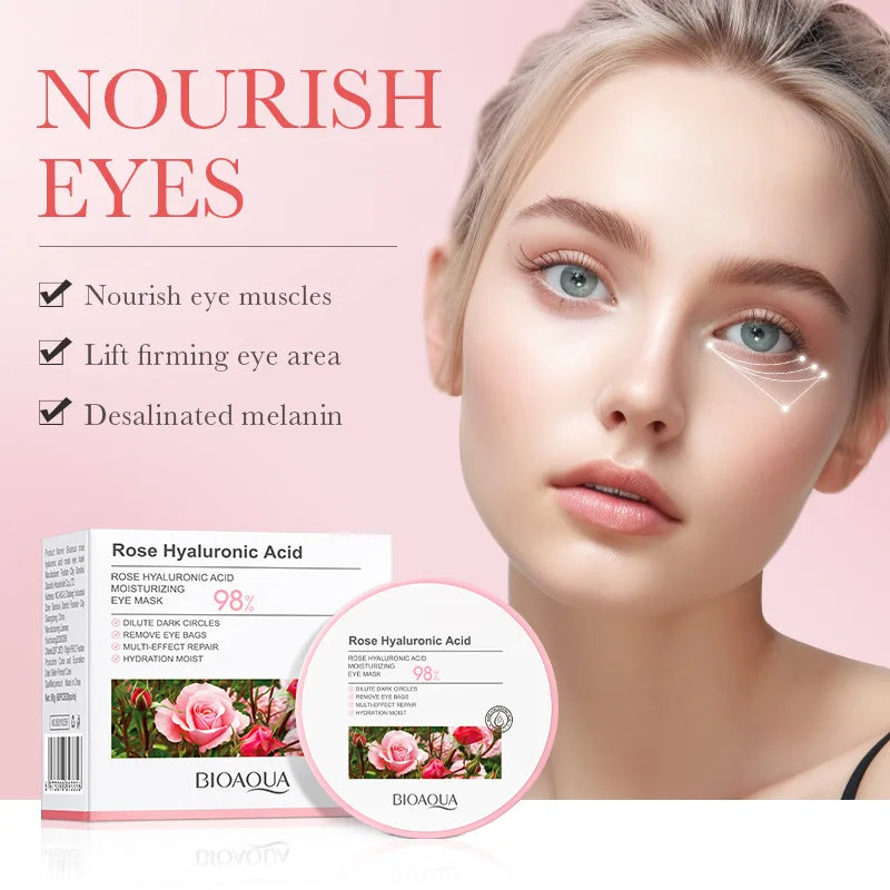 60pcs BIOAQUA Rose Hyaluronic Acid Eye Mask Anti Dark Circles Eye Bags