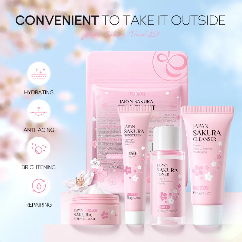 LAIKOU Sakura Skin Care Sets Facial Cleanser Face Cream Serum Toner