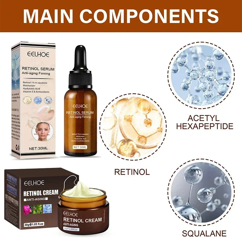 Retinol Face Cream Set Wrinkle Remover Anti-Aging Firming Lifting Fade