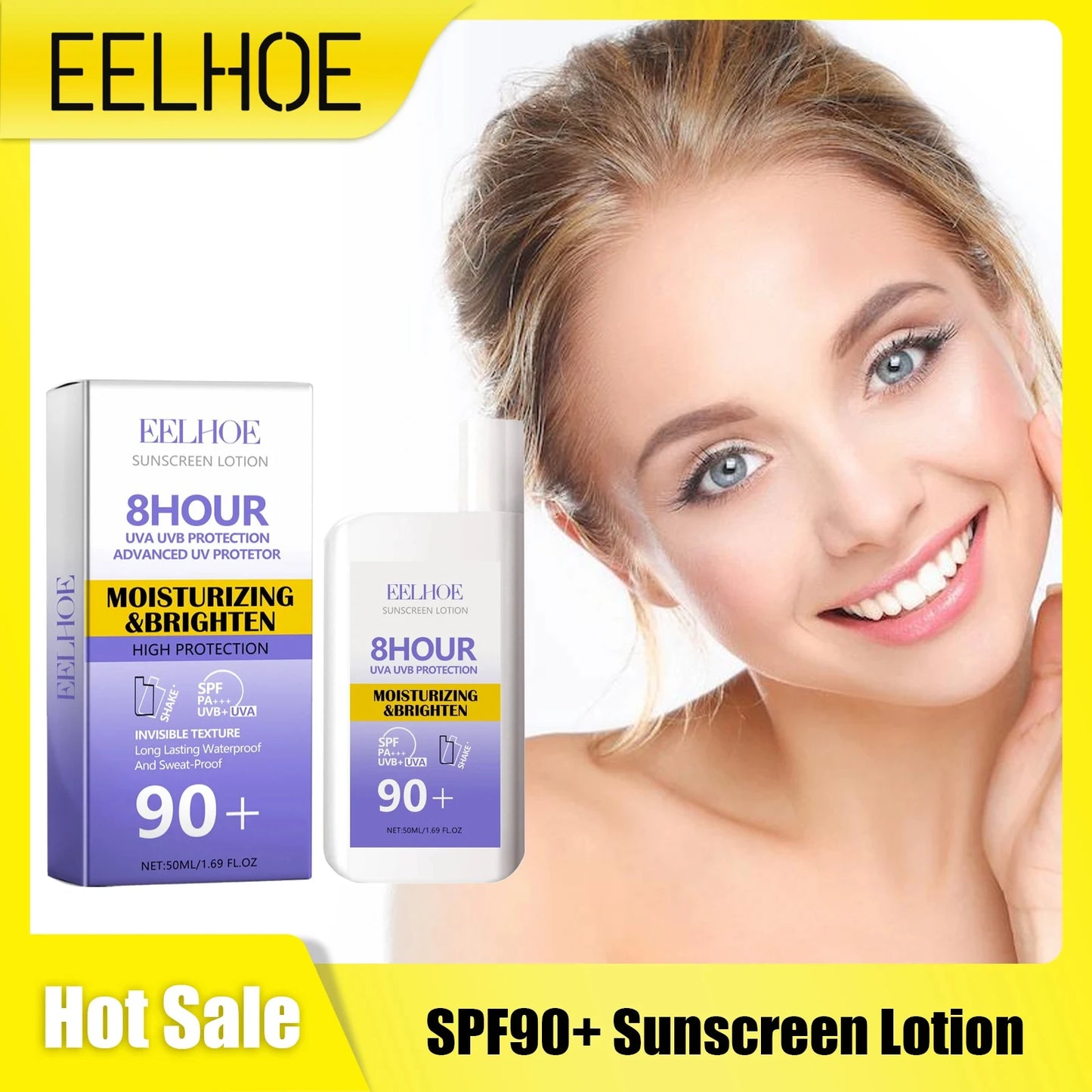 EELHOE Sunscreen Lotion SPF 90+ Waterproof Oil Control Hyaluronic Acid